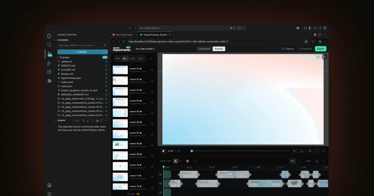 HyperFrames project scaffold: root timeline and scene files