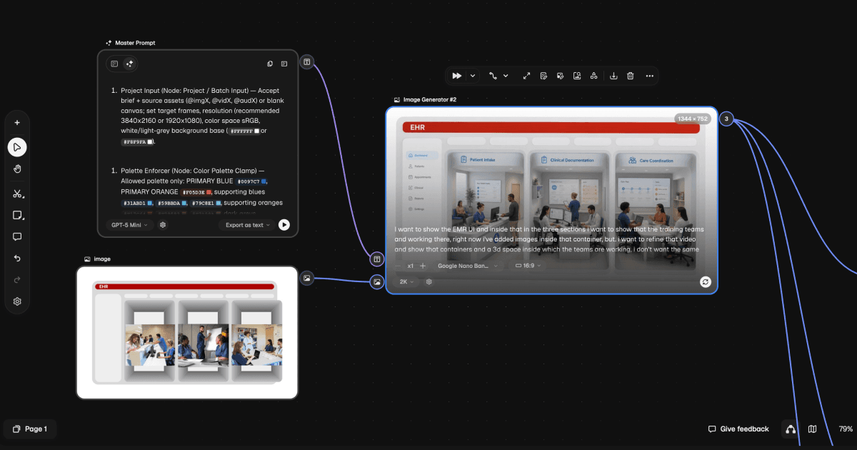 Freepik Spaces workflow generating a UI still frame