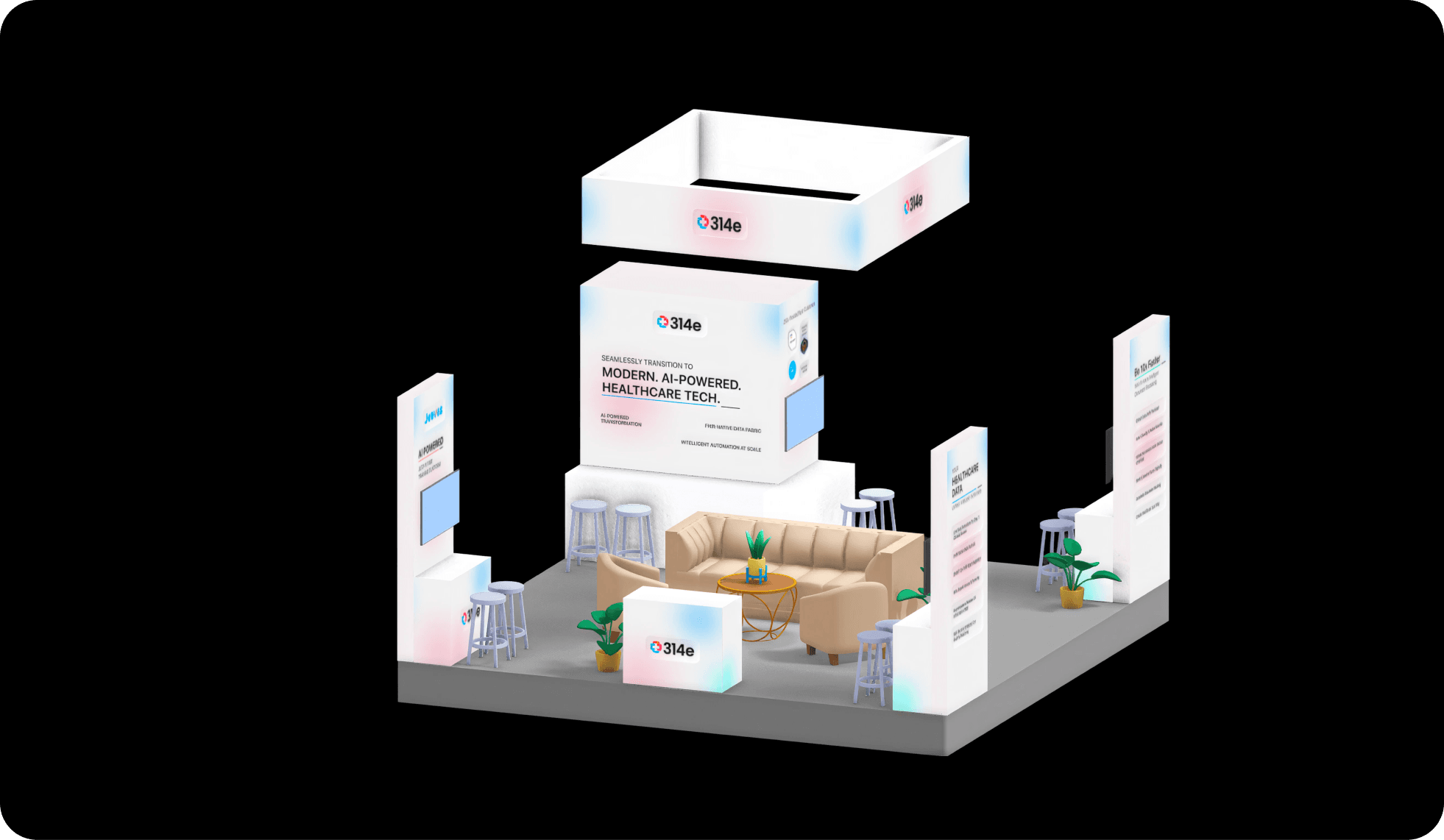 3D booth design, light option, side one