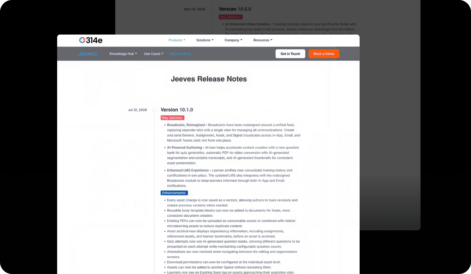 A release-notes page