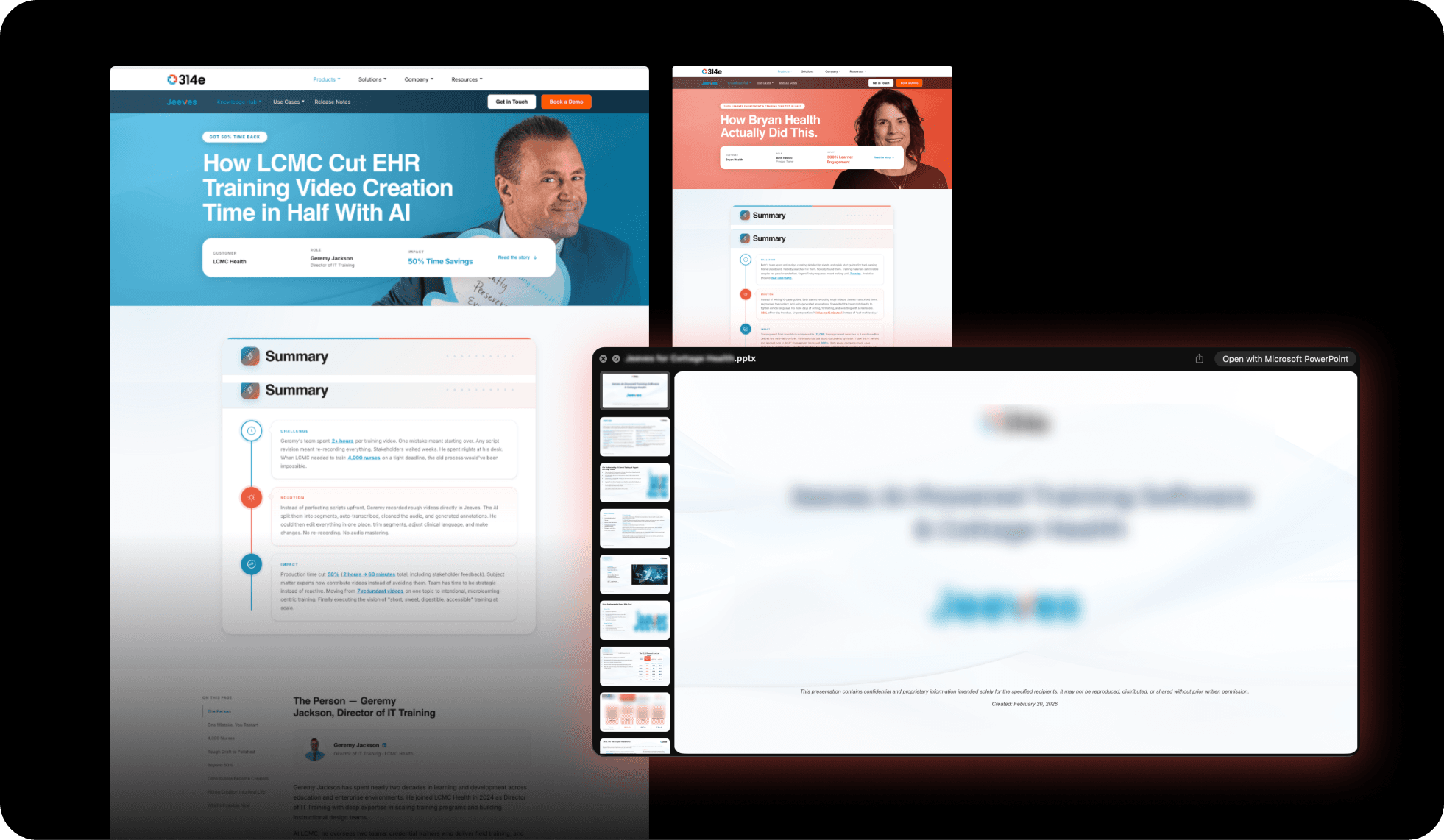 Sales decks and customer-story pages (Hub, LCMC Health, Bryan Health)