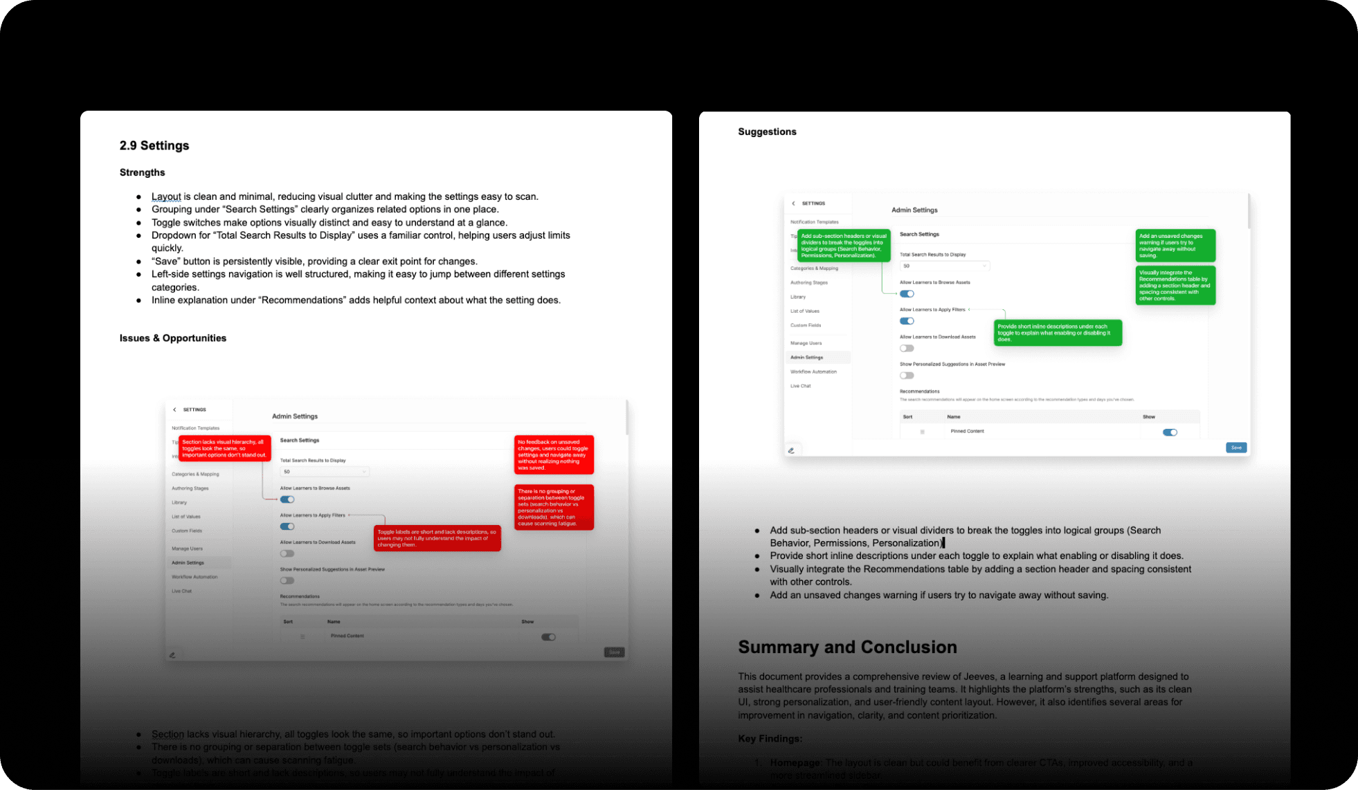 UX proposals for Settings and Assets