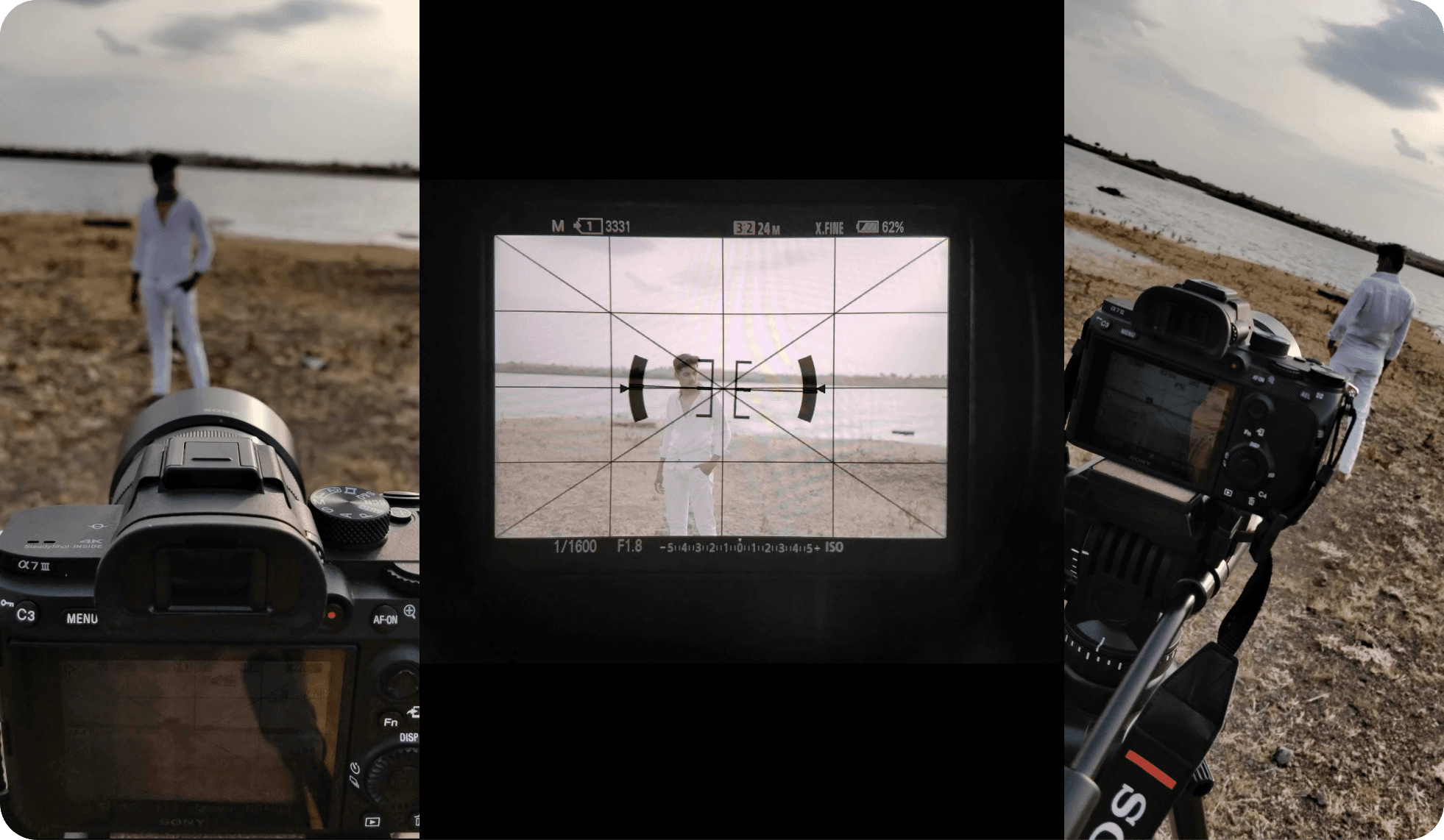 Composing a shot: camera, rule-of-thirds grid, and the frame itself