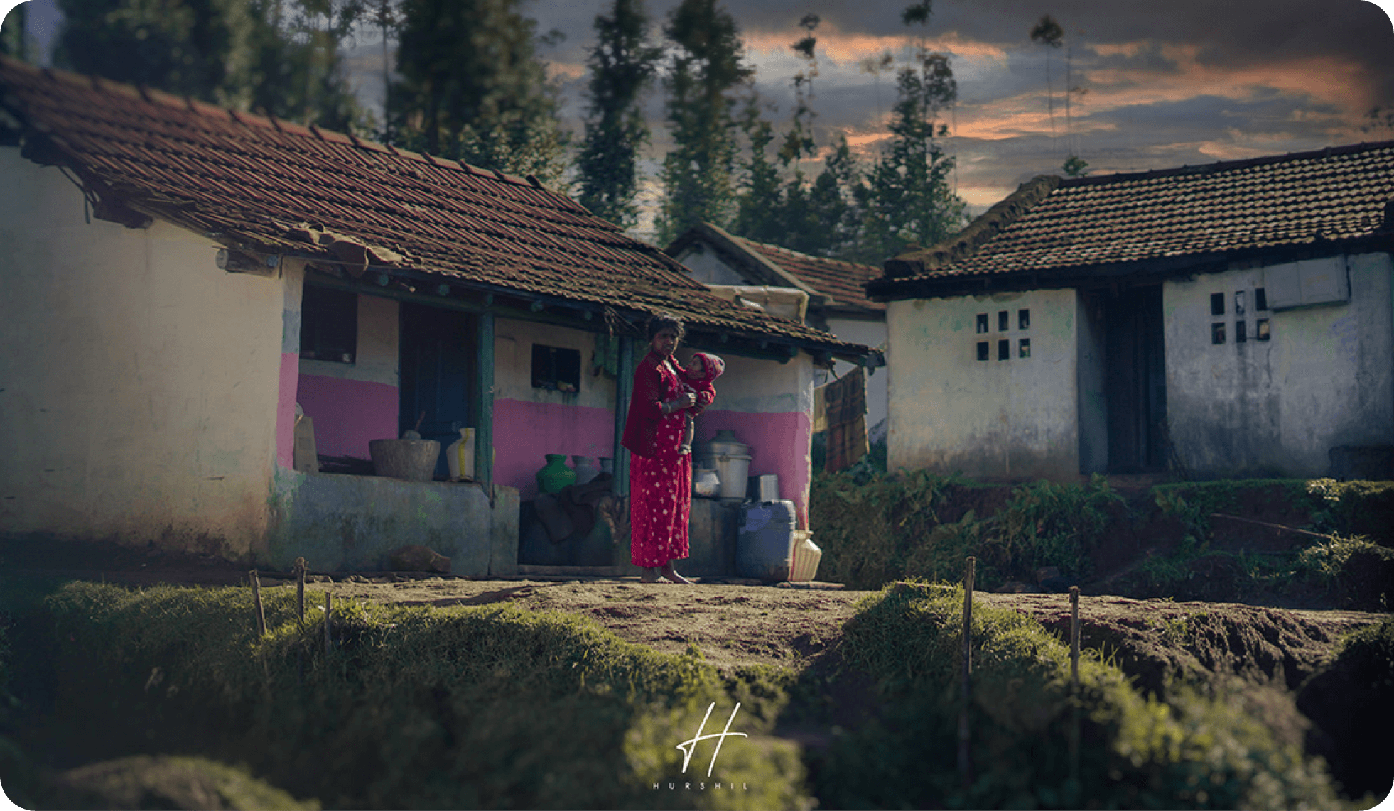 Village life at dusk