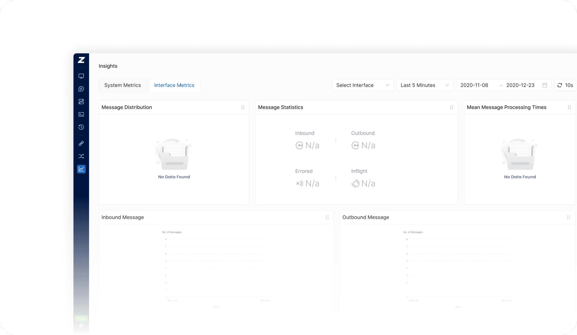Design system: empty-state pattern applied to the interface-metrics screen