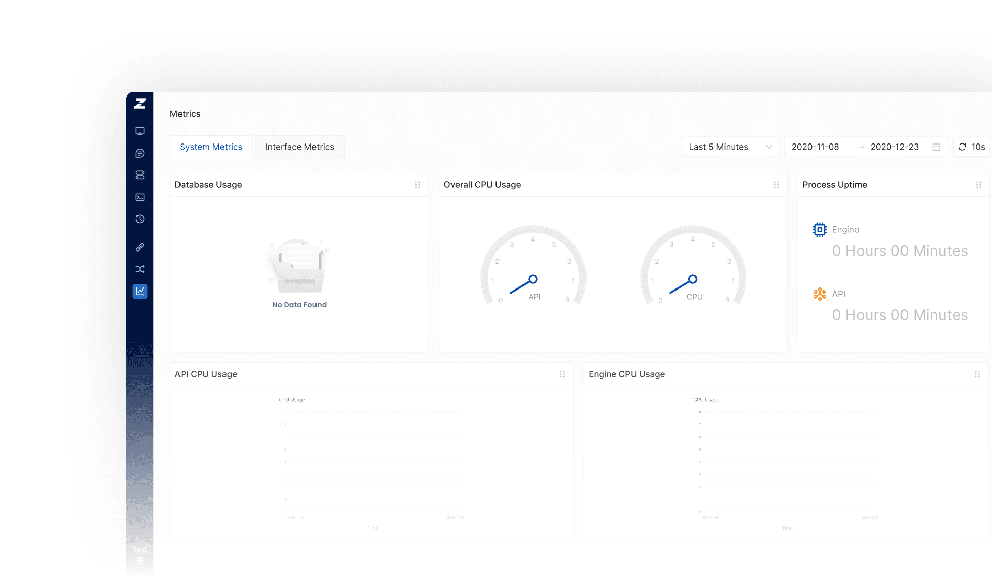 Design system: empty-state pattern applied to the system-metrics screen