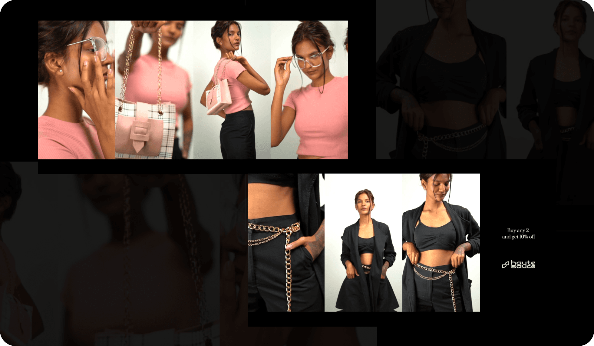 haute sauce accessories campaign, chain belts and bags