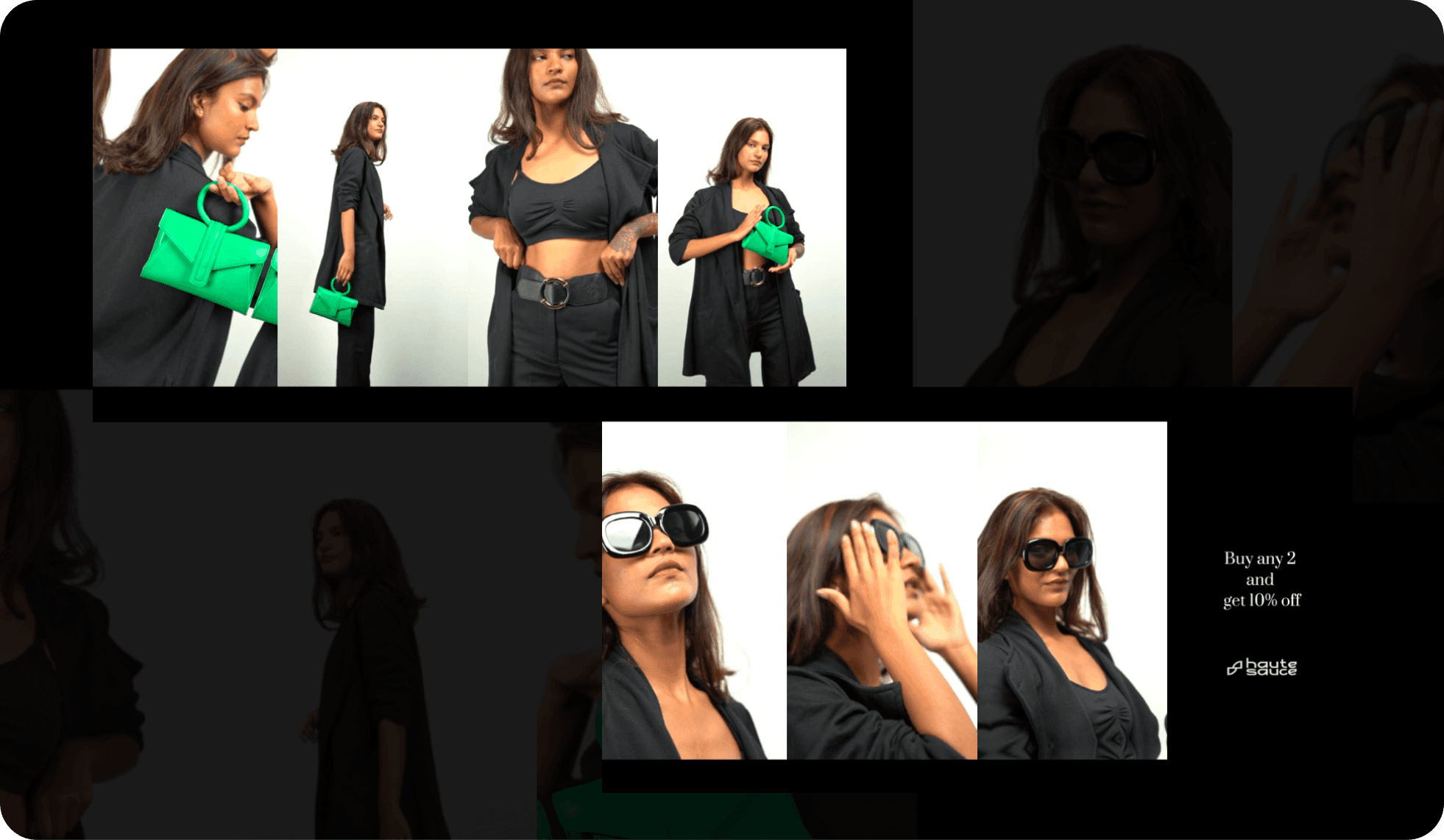 haute sauce accessories campaign, bags and sunglasses