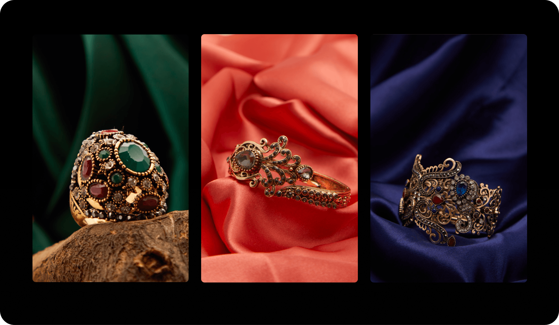Jewelry styled on colored silk